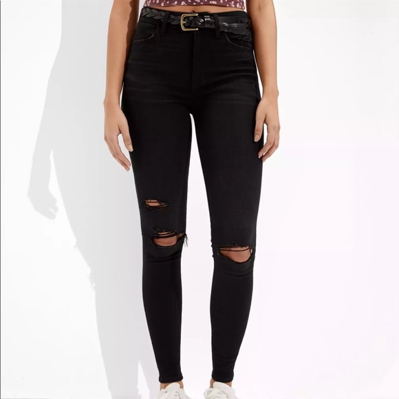 American Eagle Outfitters Black Ne(x)t Level Stretch Distressed Jeans Blown Knee - Picture 12 of 12